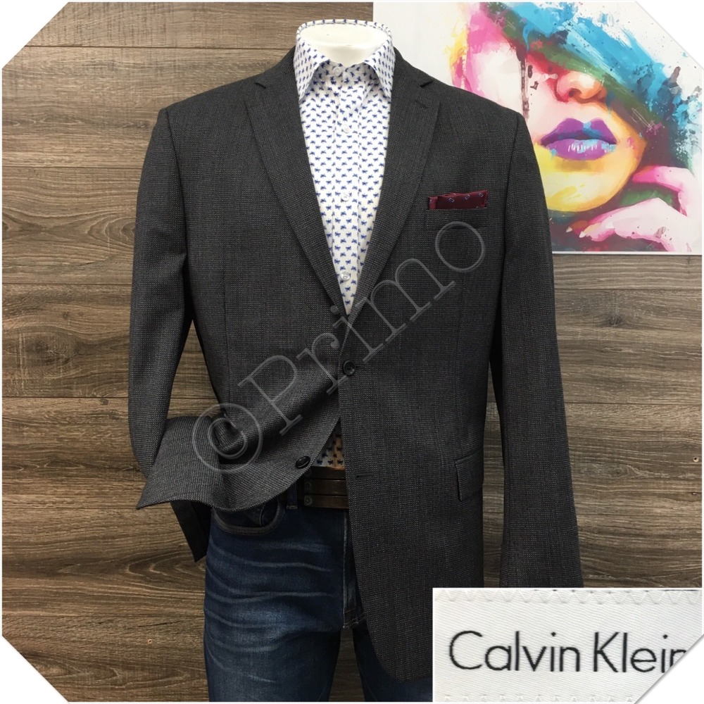 CALVIN KLEIN Mens Blazer Sport Coat Casual Jacket Size 44L Two Button Wool Suit